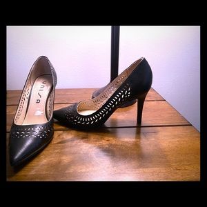 Worn once! Laser cut black heels size 7
